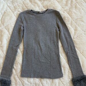 Zara Gray Long Sleeve Top with Faux Fur Cuffs